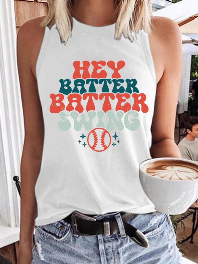 Women's Hey Batter Batter Swing Print Loose Tank Top