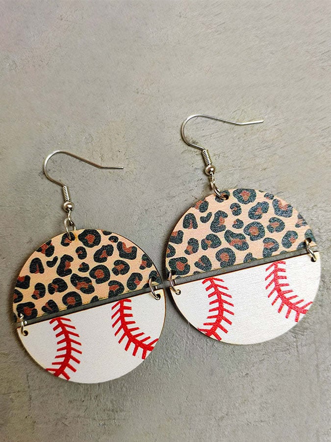 Women'S Leopard Patch Baseball Football Softball Round Earrings