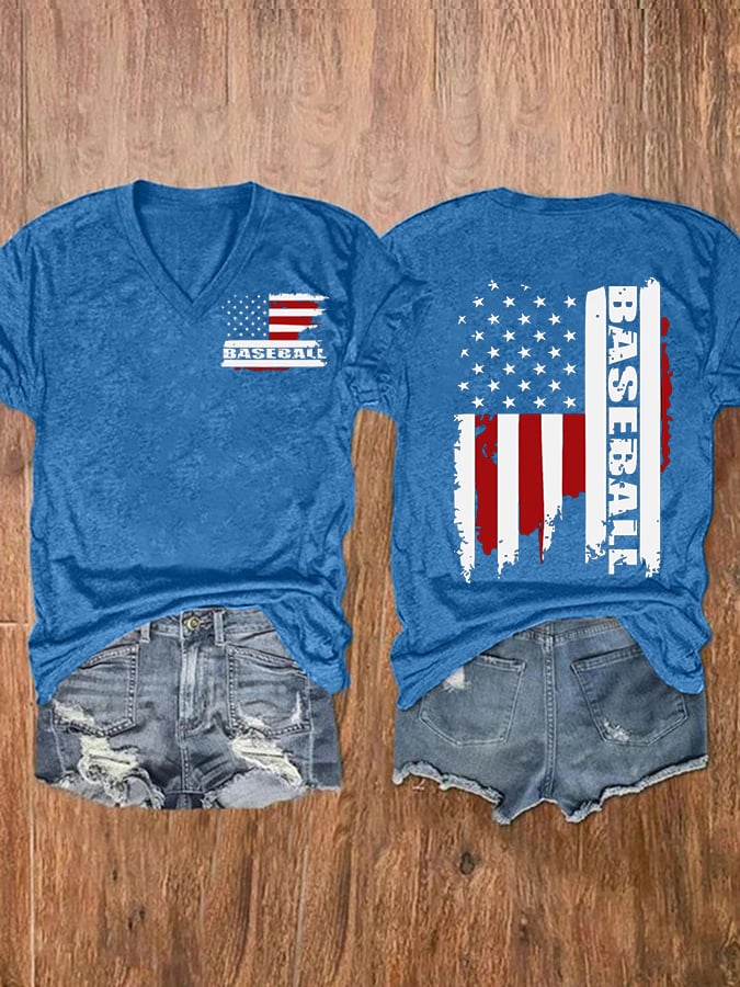 Women's Baseball Flag Print Casual T-Shirt