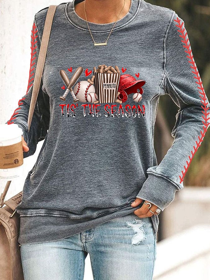 Women's It's The Season Baseball Print Long Sleeve Sweatshirt