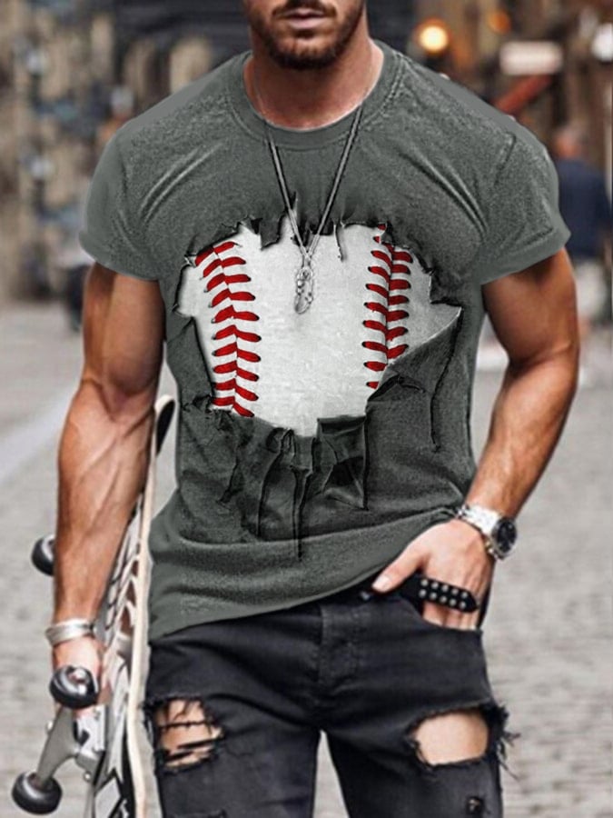 Men's 3D Ripped Baseball Print T-Shirt