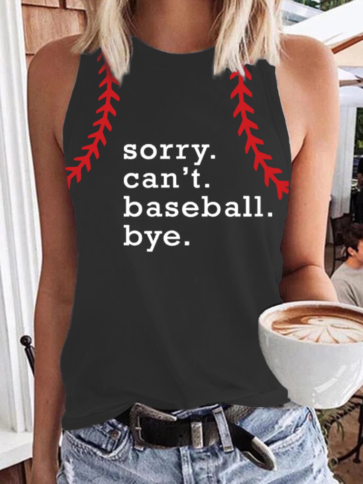 Women's Sorry Can't Baseball Bye Sleeveless Tee