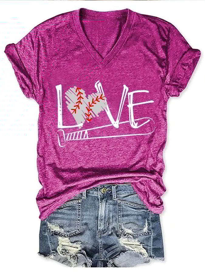 Women's Basbeball Love Print T-Shirt