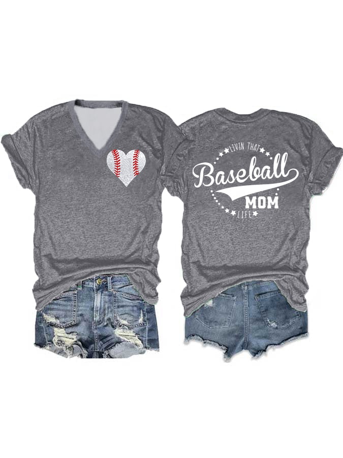 Women's Livin' That Baseball Mom Life V-Neck Tee