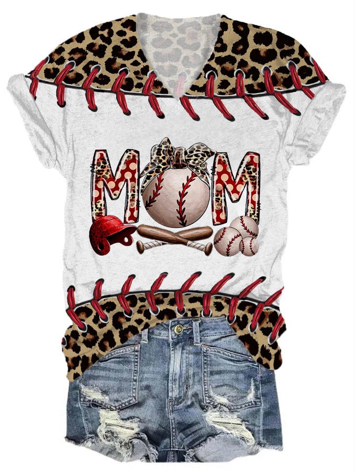 Women's Baseball Mom Print T-Shirt
