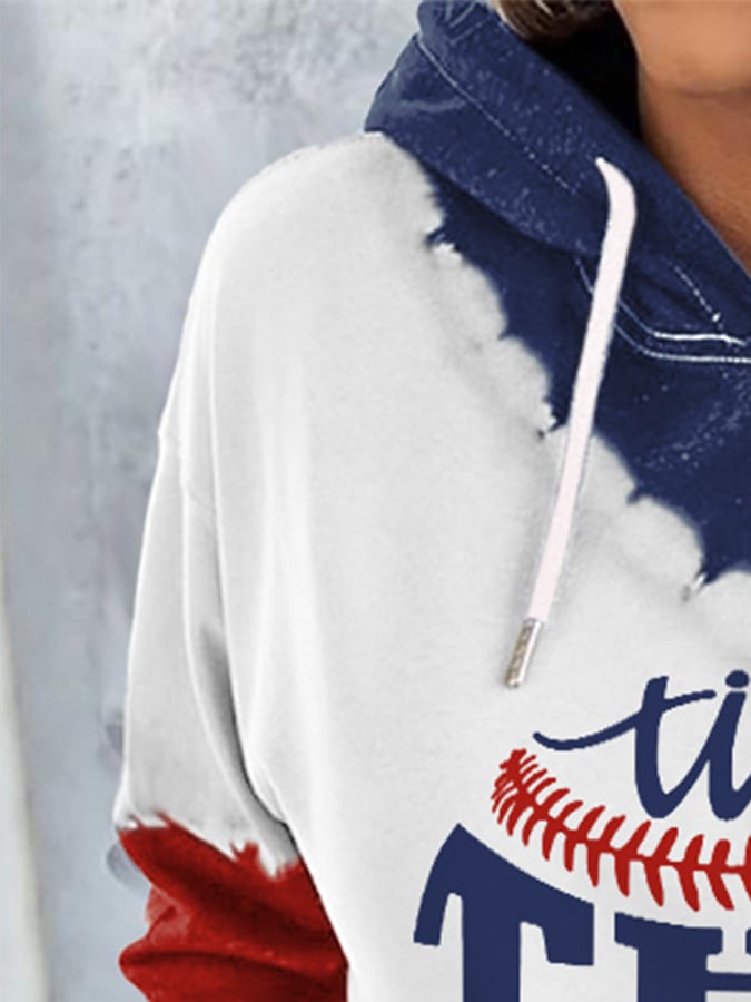 Retro Baseball Color Block Tis The Season Print Hoodie
