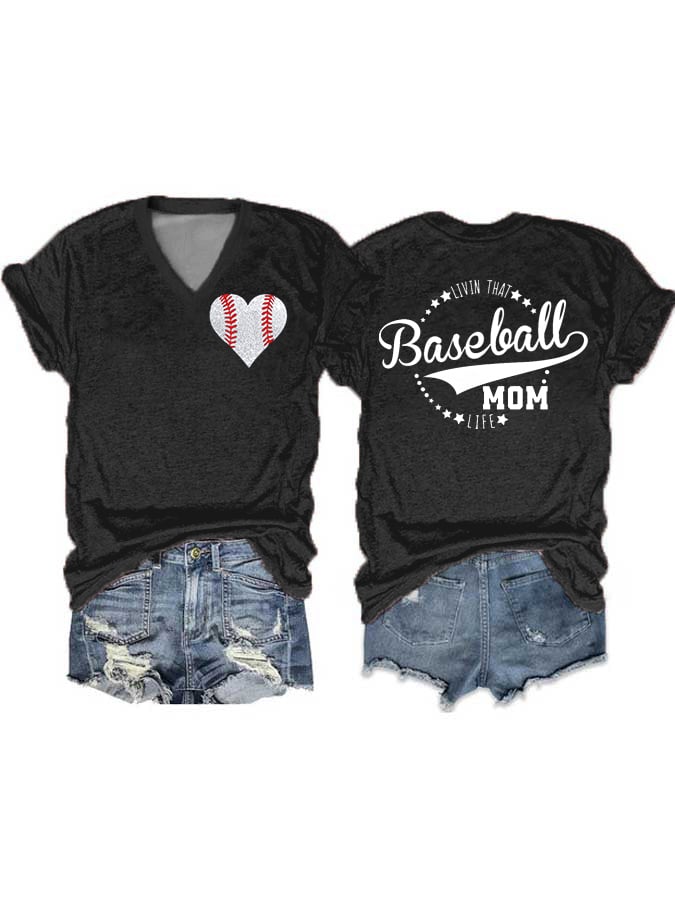 Women's Livin' That Baseball Mom Life V-Neck Tee