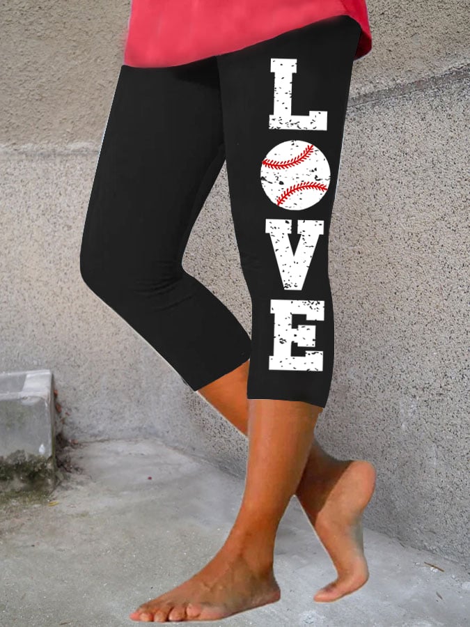 Women's Love Baseball Print Stretch Leggings