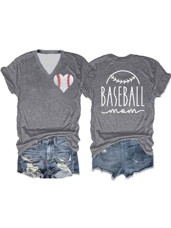 Women's Baseball Mom V-Neck Tee