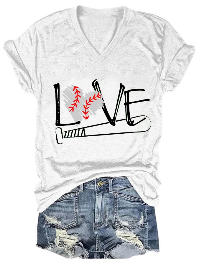 Women's Basbeball Love Print T-Shirt