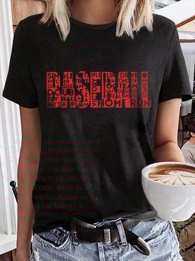 Women's Baseball Word Art Print T-Shirt