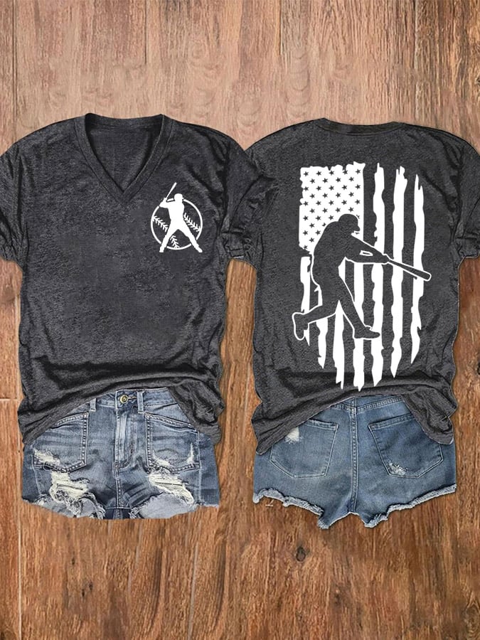 Women's Baseball Flag Print Casual T-Shirt