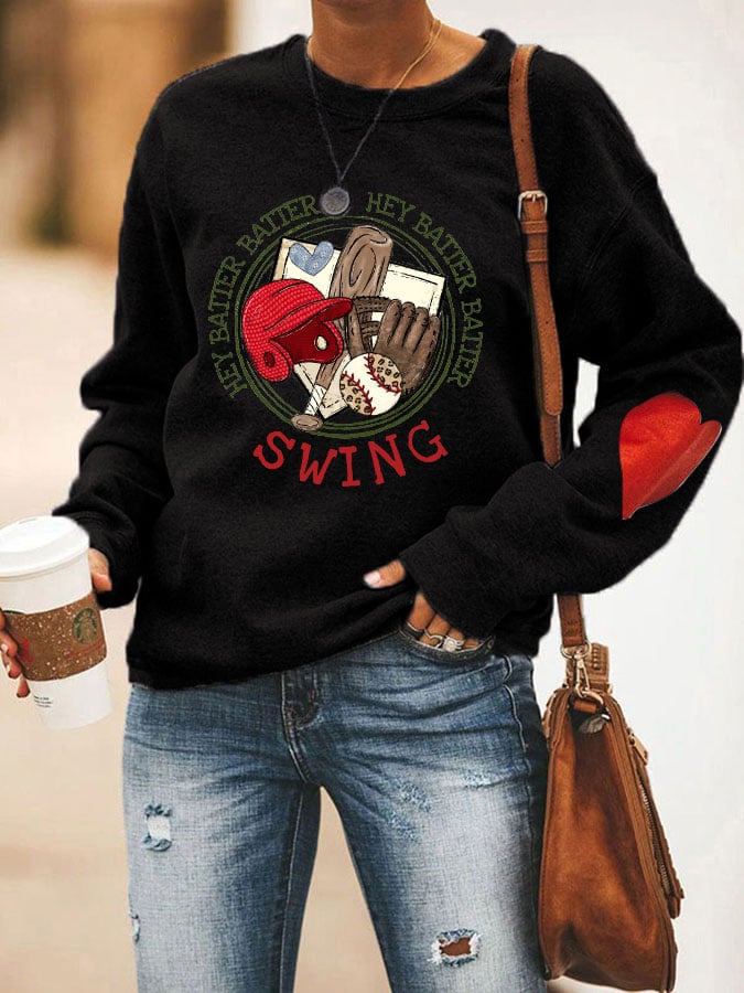 Women's Hey Batter Batter! Baseball Print Sweatshirt