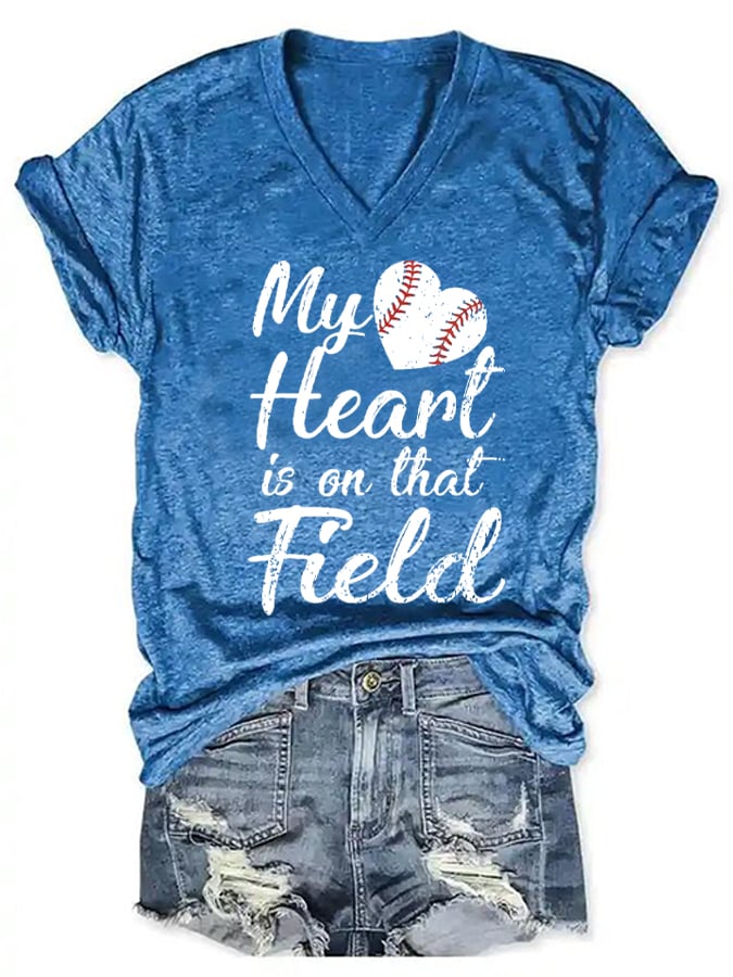Women's My Heart Is On That Field Print T-Shirt