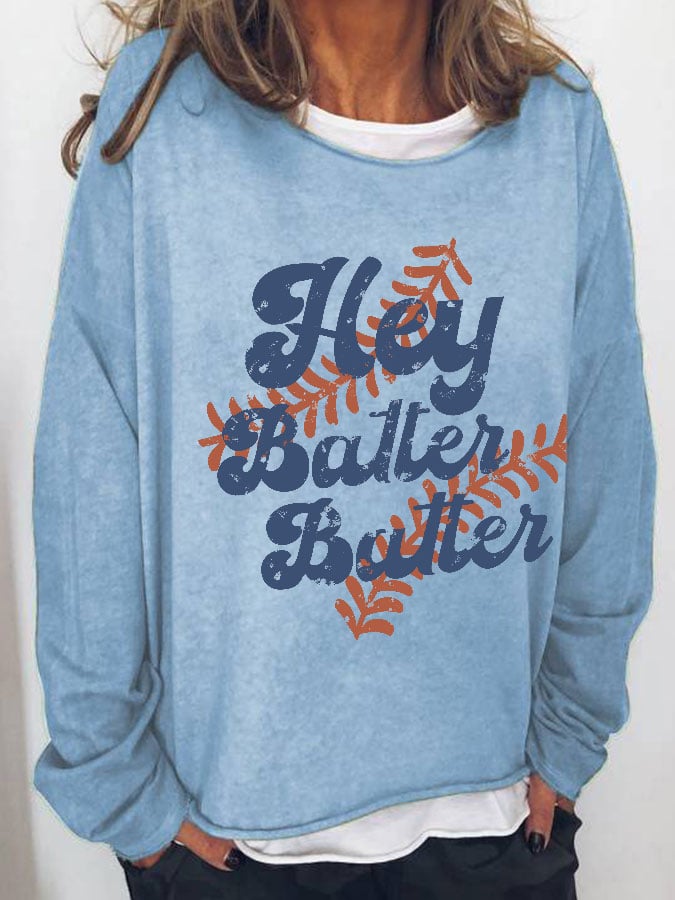 Women's Hey Batter Batter! Casual Loose Print Sweater