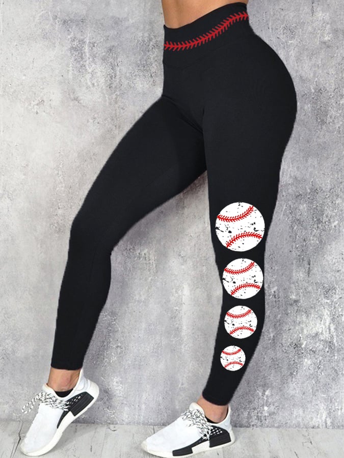 Women's Baseball Print Stretch Leggings