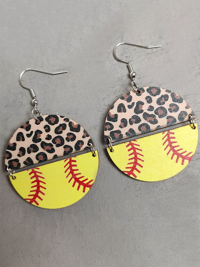 Women'S Leopard Patch Baseball Football Softball Round Earrings