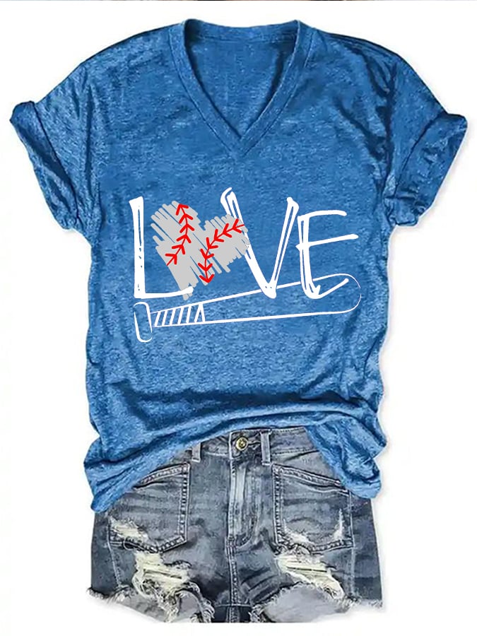 Women's Basbeball Love Print T-Shirt