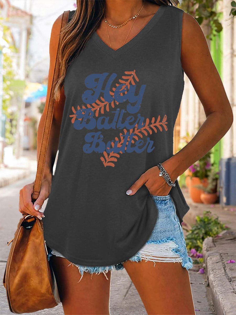 Women's Hey Batter Batter Swing Print Casual Tank Top