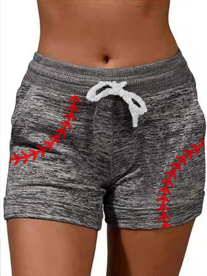 Women's Baseball Print Elastic Waist Sport Shorts