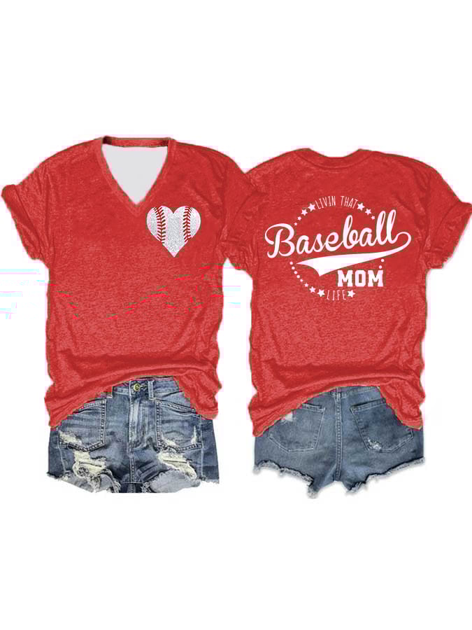 Women's Livin' That Baseball Mom Life V-Neck Tee