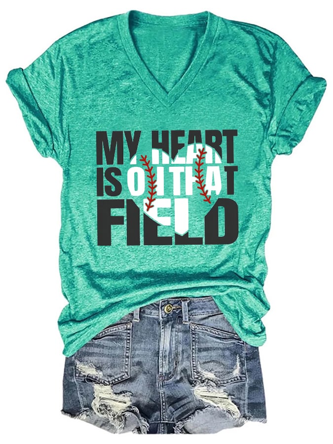 Women's My Heart is on That Field Print T-Shirt
