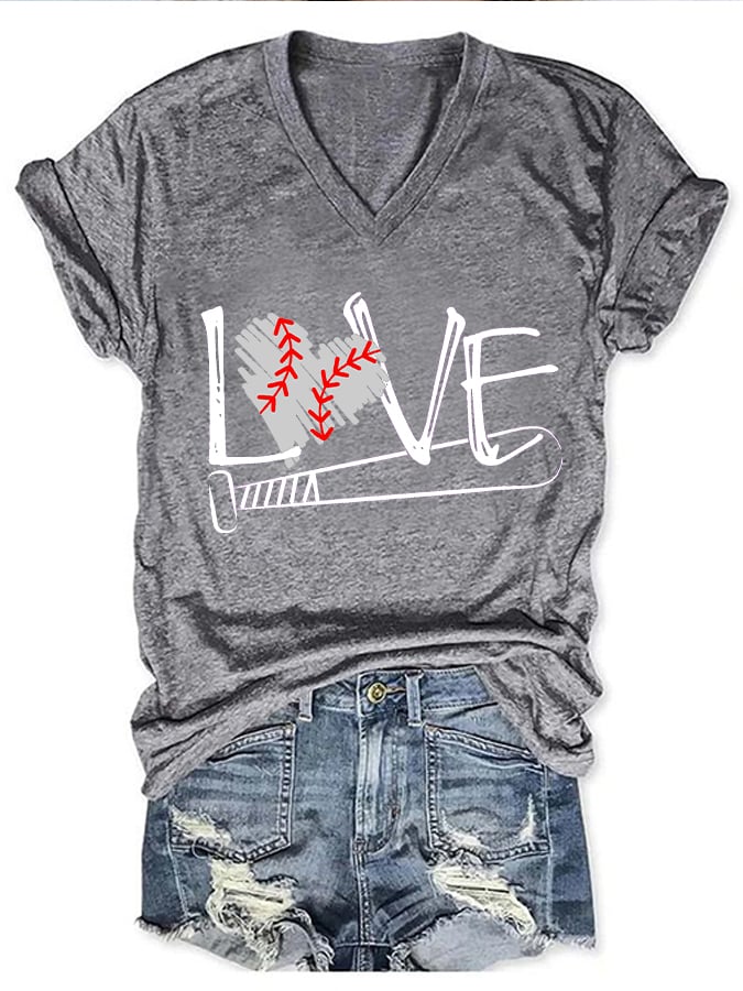 Women's Basbeball Love Print T-Shirt