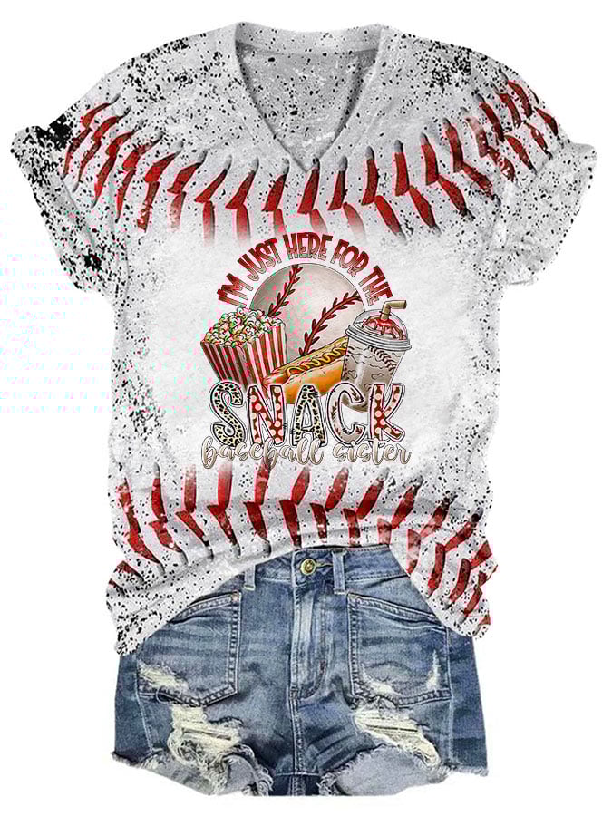 Women's I'm Just Here for the Snacks Baseball Sister Print T-Shirt