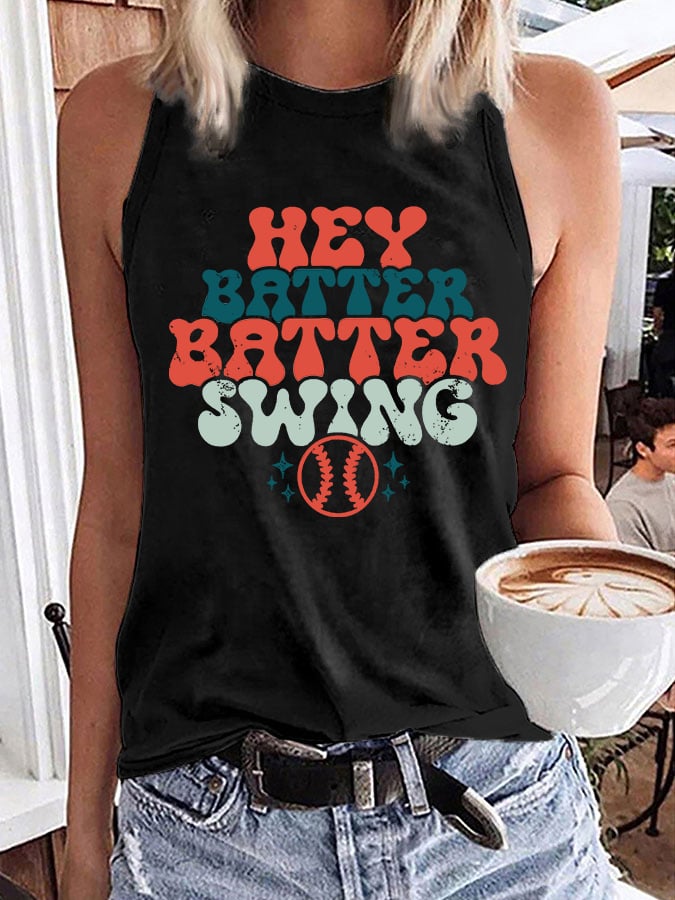 Women's Hey Batter Batter Swing Print Loose Tank Top