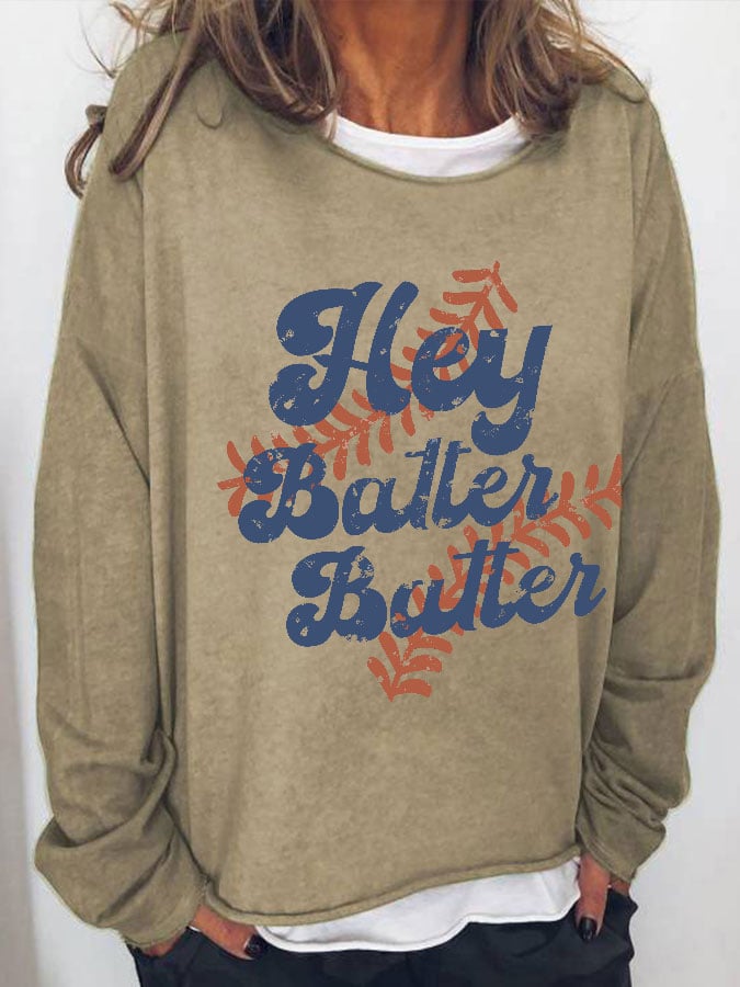 Women's Hey Batter Batter! Casual Loose Print Sweater