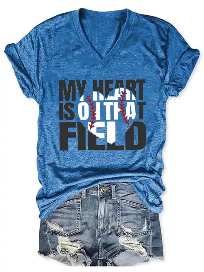 Women's My Heart is on That Field Print T-Shirt