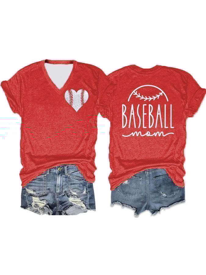 Women's Baseball Mom V-Neck Tee