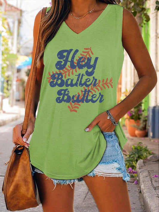 Women's Hey Batter Batter Swing Print Casual Tank Top