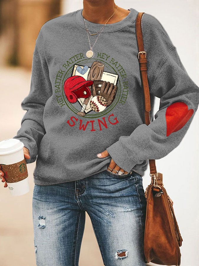 Women's Hey Batter Batter! Baseball Print Sweatshirt