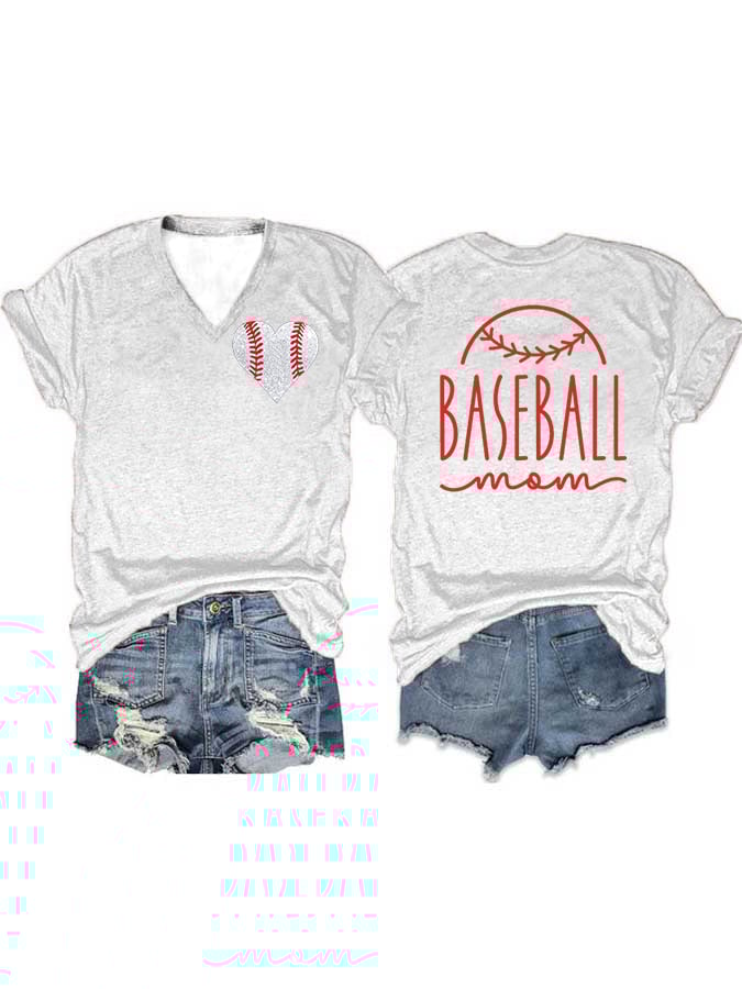 Women's Baseball Mom V-Neck Tee