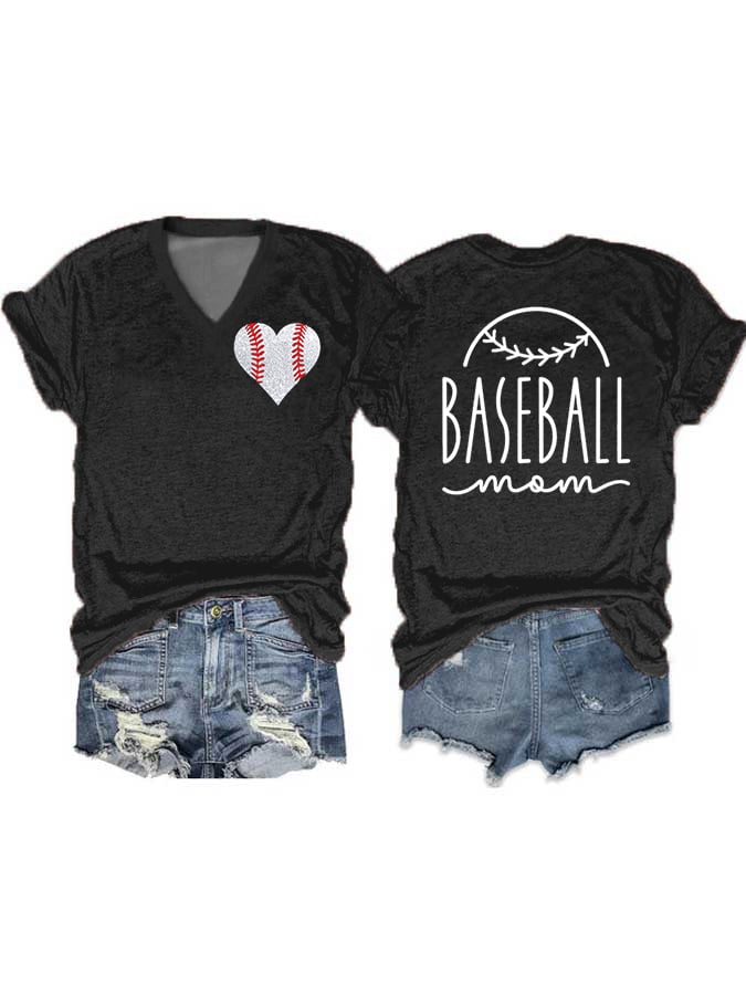 Women's Baseball Mom V-Neck Tee