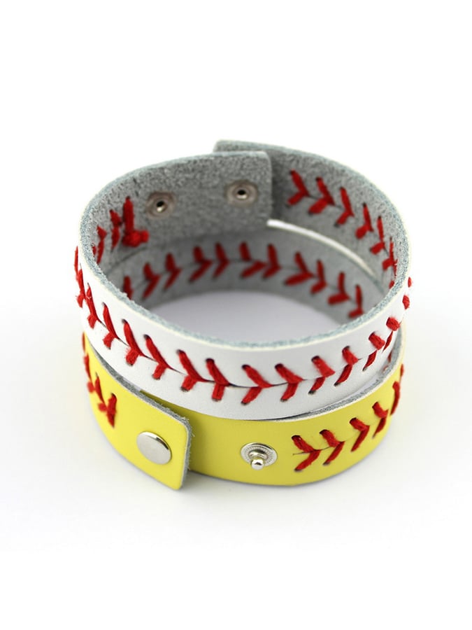 Women's Baseball Softball Stitched Leather Sports Bracelet