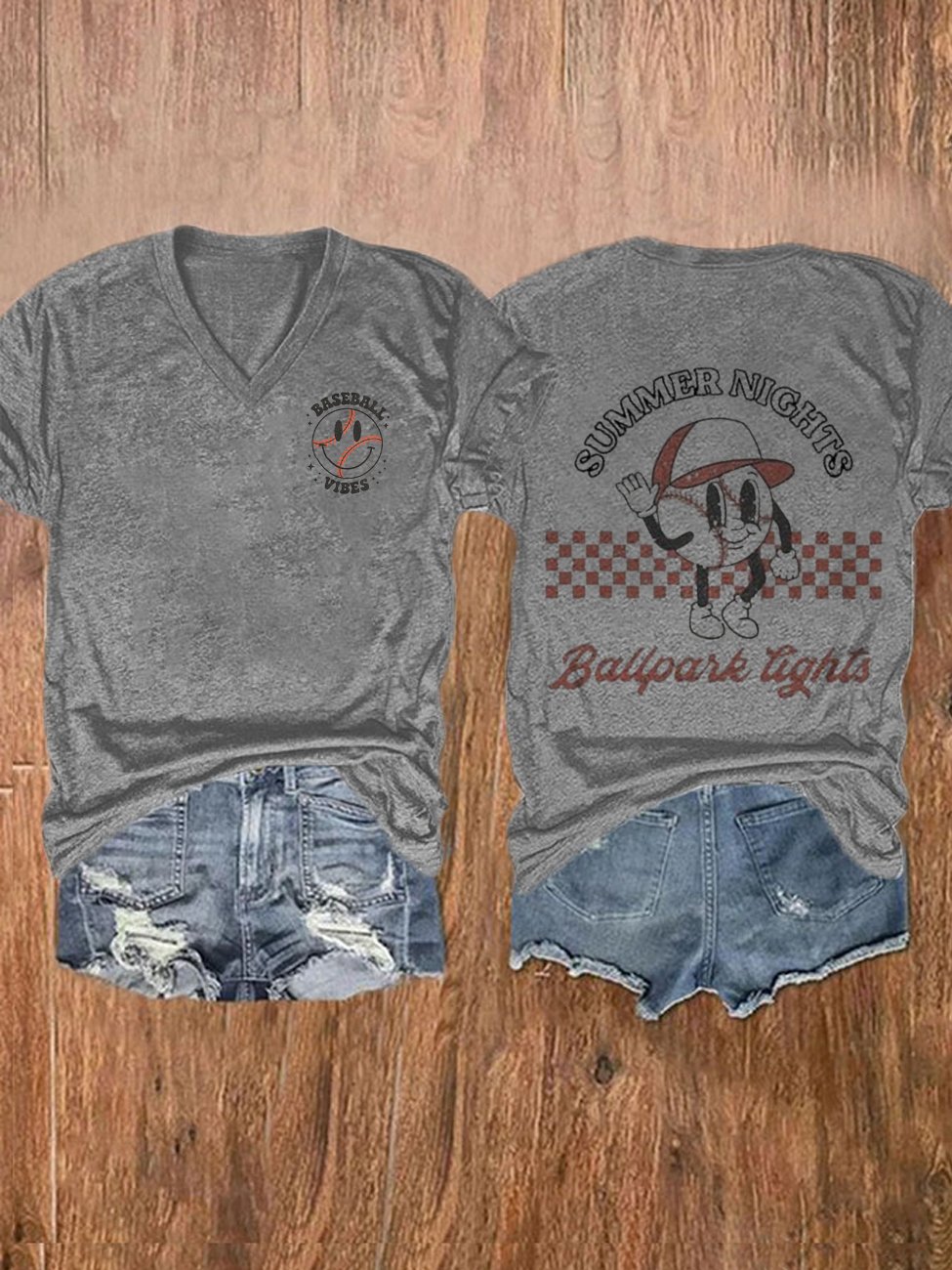 Women's Baseball Flag Print Casual T-Shirt