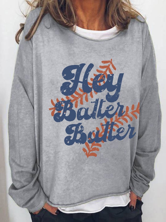 Women's Hey Batter Batter! Casual Loose Print Sweater