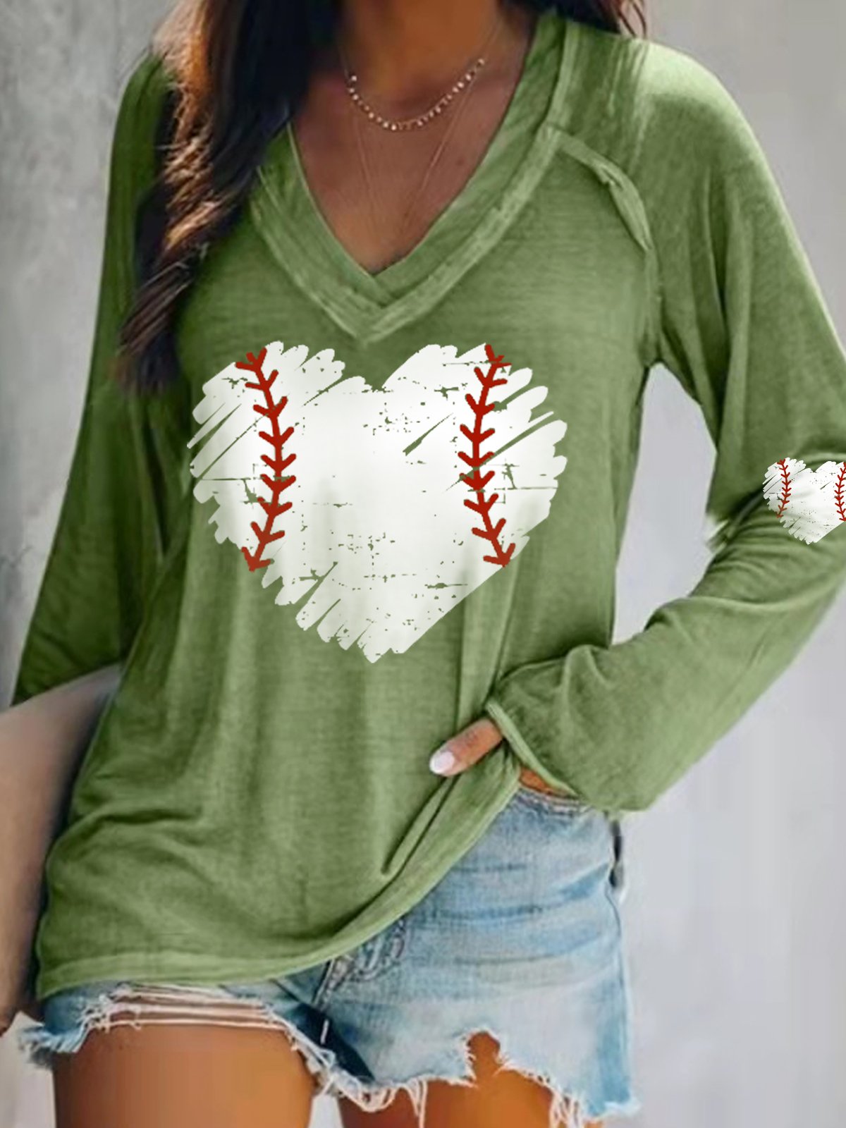 Women's Baseball Heart Casual Long Sleeve T-Shirt