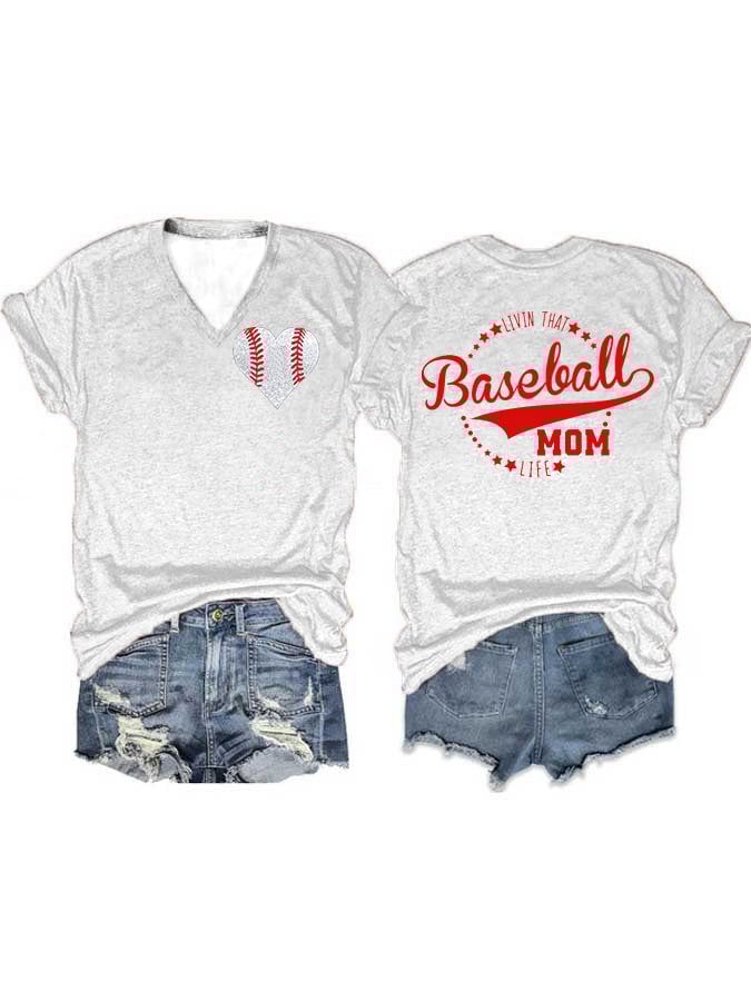 Women's Livin' That Baseball Mom Life V-Neck Tee