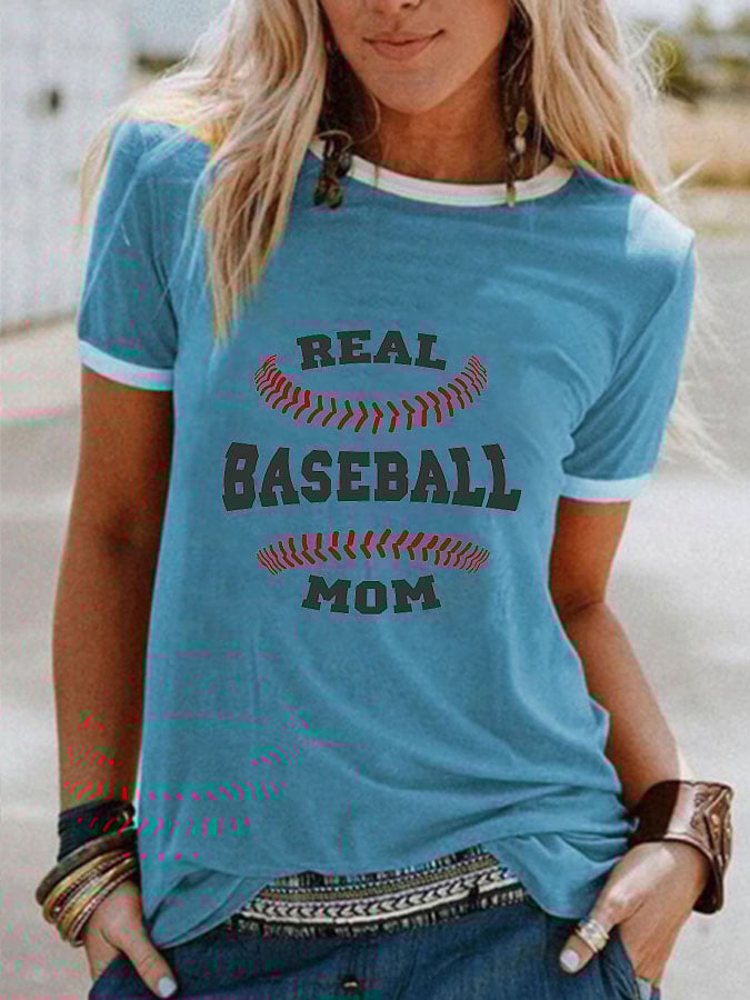 WTS97628Baseball Print Casual Short-Sleeved T-Shirt