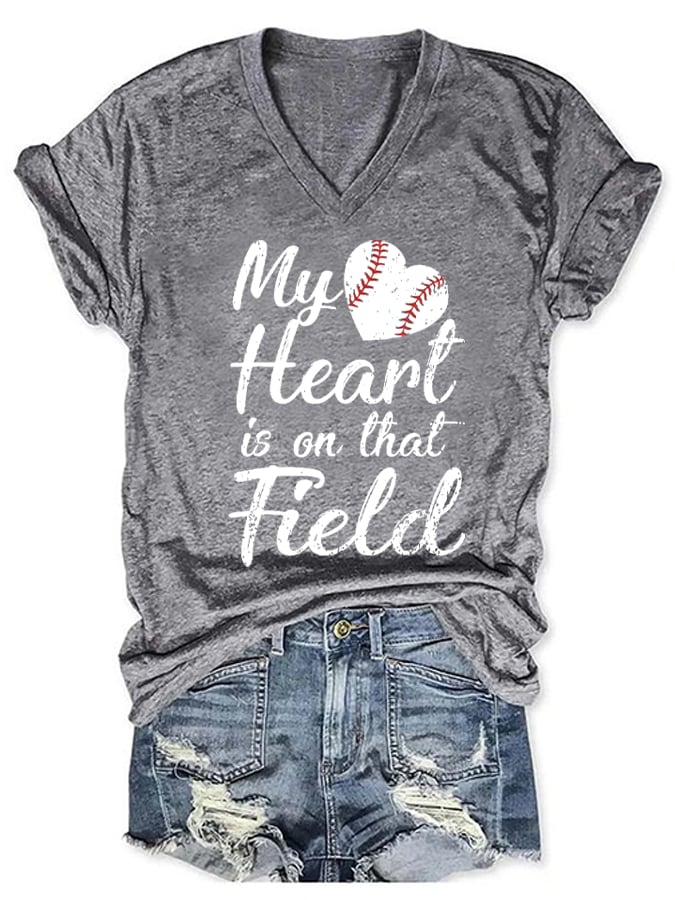 Women's My Heart Is On That Field Print T-Shirt