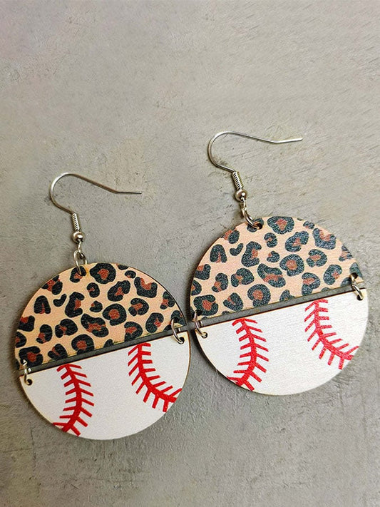 Women'S Leopard Patch Baseball Football Softball Round Earrings