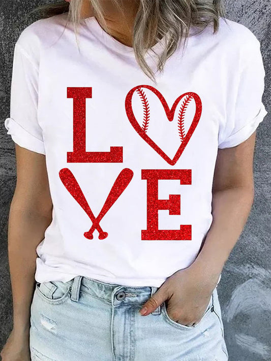 Women's Love Baseball Print Casual T-Shirt