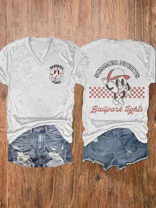 Women's Baseball Flag Print Casual T-Shirt