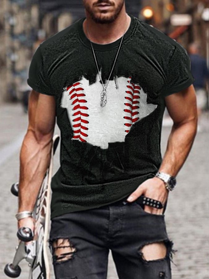 Men's 3D Ripped Baseball Print T-Shirt