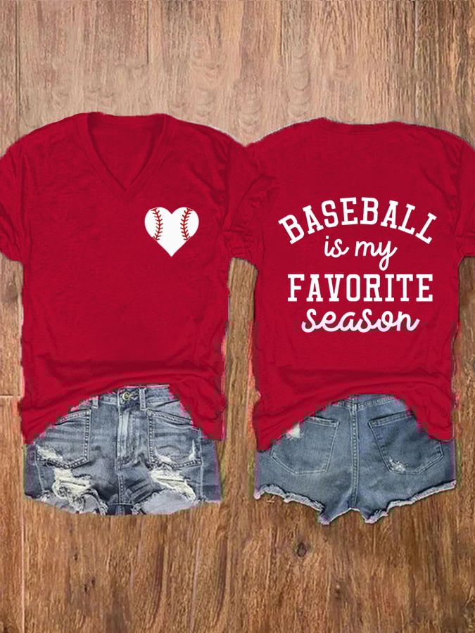 Women's Baseball Is My Favorite Season Print V-Neck Casual T-Shirt