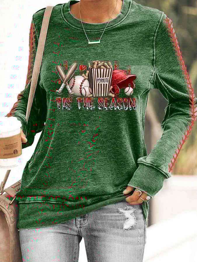 Women's It's The Season Baseball Print Long Sleeve Sweatshirt