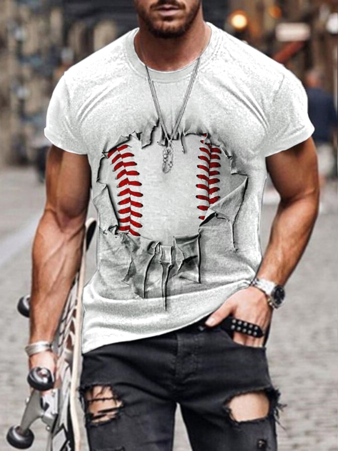 Men's 3D Ripped Baseball Print T-Shirt